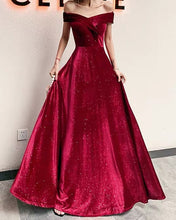 Load image into Gallery viewer, Burgundy Sparkle Velvet Prom Dresses