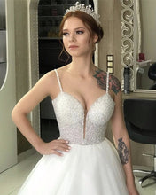Load image into Gallery viewer, Sequins Beaded V Neck Wedding Dress Ball Gown With Straps-alinanova