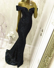 Load image into Gallery viewer, Black Sequin Mermaid Evening Dress 2020