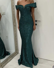 Load image into Gallery viewer, Emerald Green Sequin Prom Dresses Mermaid