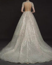 Load image into Gallery viewer, Sequins Weddding Dress High Neck Cap Sleeves