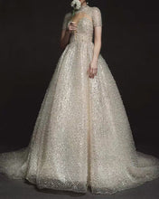Load image into Gallery viewer, Sequins Weddding Dress High Neck Cap Sleeves-alinanova