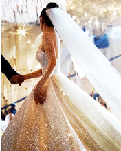 Load image into Gallery viewer, Sequins Wedding Dress Ball Gown With Beaded Long Sleeves

