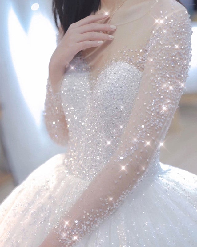 Sequins Wedding Dress Ball Gown With Beaded Long Sleeves Sequins Wedding Dress Ball Gown With Beaded Long Sleeves