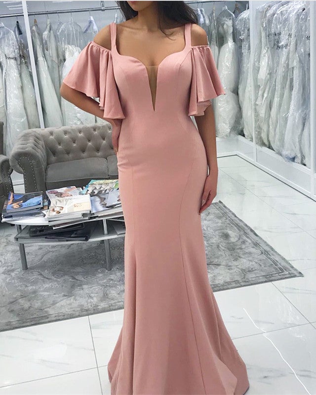 Sexy Cold Shoulders Design Long Jersey Floor Length Mermaid Bridesmaid Dresses