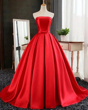 Load image into Gallery viewer, Red Ball Gown Satin Prom Dresses