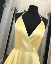 Load image into Gallery viewer, Sexy Long Satin V-neck Prom Dresses Split Evening Gowns