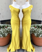 Load image into Gallery viewer, Mustard Yellow Bridesmaid Dresses One Shoulder