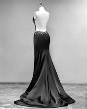 Load image into Gallery viewer, Black Mermaid Open Back Dresses With Slit