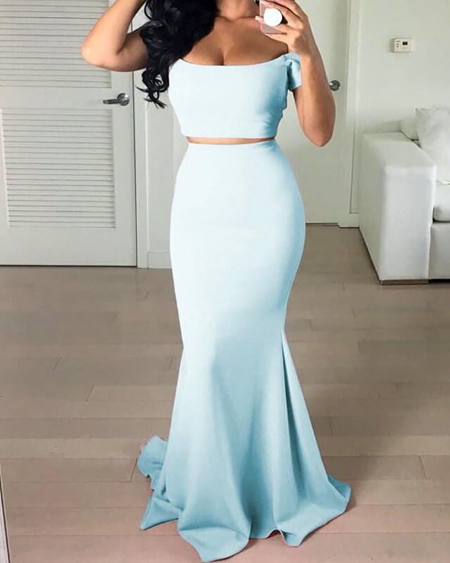 Sexy Mermaid Two Piece Prom Dress Off The Shoulder