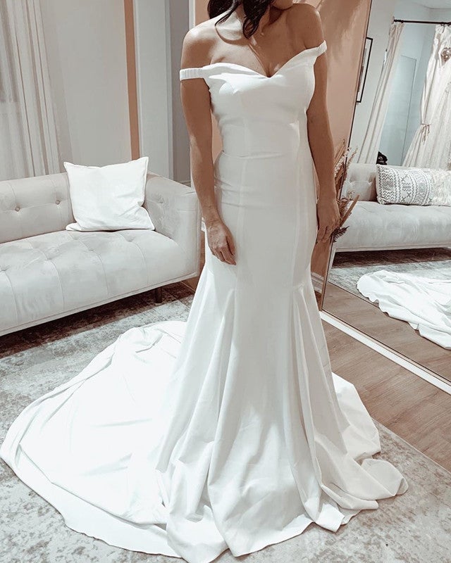 mermaid wedding dress sexy Sexy Mermaid Wedding Gown Satin Off Shoulder