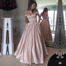 Load image into Gallery viewer, Sexy Off Shoulder Beaded Sashes Satin Prom Dresses Ball Gowns
