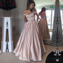 Load image into Gallery viewer, Sexy Off Shoulder Beaded Sashes Satin Prom Dresses Ball Gowns