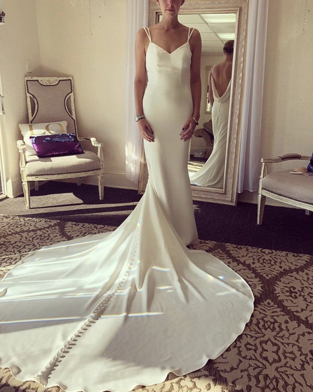 strapless open back dress Sexy Open Back Mermaid Wedding Dresses Sweep Train