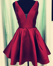 Load image into Gallery viewer, Burgundy-Bridesmaid-Dresses-Short-Satin-Semi-Formal-Dresses