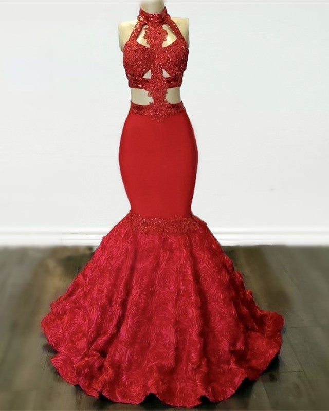 Sexy Red Applique Rosette Mermaid Prom Dresses