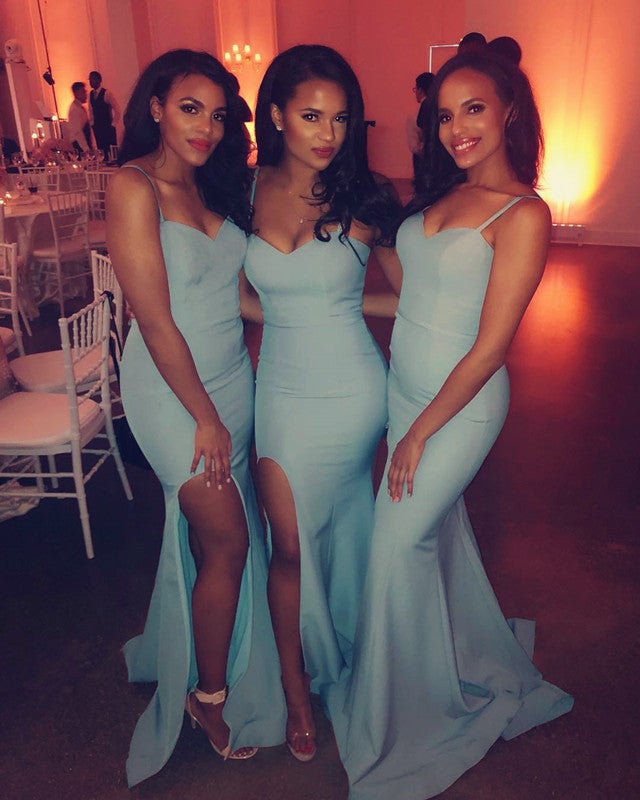 Mermaid Dusty Blue Bridesmaid Dresses Sweetheart Split Mermaid Dusty Blue Bridesmaid Dresses Sweetheart Split