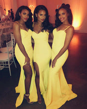 Load image into Gallery viewer, Yellow Mermaid Bridesmaid Dresses
