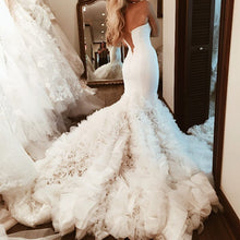 Load image into Gallery viewer, Sexy Sweetheart Bodice Corset Satin Mermaid Wedding Dresses Organza Ruffles