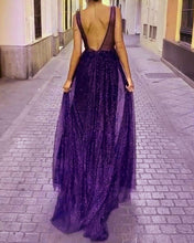 Load image into Gallery viewer, Long Sequin Purple Prom Dresses 2020