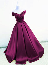 Load image into Gallery viewer, Sexy V Neck Off The Shoulder Satin Ball Gown Prom Dress Beaded Sashes