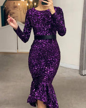 Load image into Gallery viewer, Sheath Long Sleeve Sequin Dresses