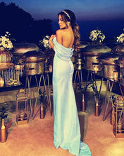 Load image into Gallery viewer, Light Blue Prom Dresses Draped Shoulder