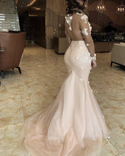 Load image into Gallery viewer, Sheer Long Sleeves Mermaid Prom Dresses With 3D Flowers