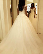 Load image into Gallery viewer, Sheer Long Sleeves Princess Wedding Gowns Lace Appliques