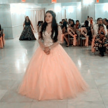 Load image into Gallery viewer, Sheer Long Sleeves Quinceanera Dresses Ball Gowns Crystal Beaded