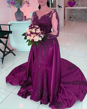 Load image into Gallery viewer, Sheer Neckline Mermaid Evening Dress Lace Appliques Long Sleeves