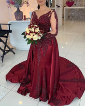 Load image into Gallery viewer, Sheer Neckline Mermaid Evening Dress Lace Appliques Long Sleeves-alinanova