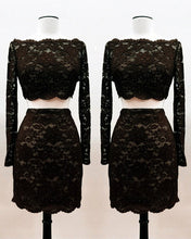 Load image into Gallery viewer, Short Black Lace Two Piece Prom Dress

