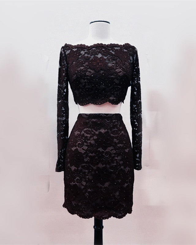 Short Black Lace Two Piece Prom Dress alinanova Short Black Lace Two Piece Prom Dress alinanova