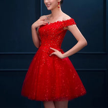 Load image into Gallery viewer, Short Burgundy Prom Dresses Sequin Lace