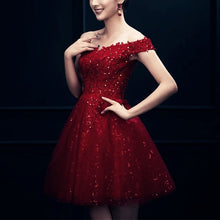 Load image into Gallery viewer, Short Burgundy Prom Dresses Sequin Lace