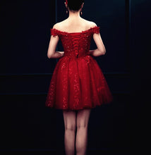 Load image into Gallery viewer, Short Burgundy Prom Dresses Sequin Lace
