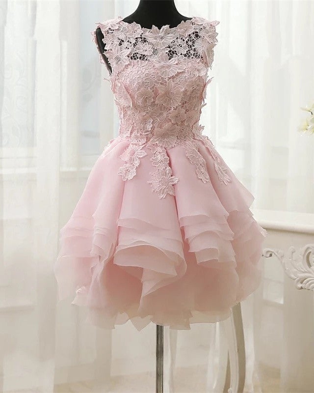 Short Floral Lace Ball Gowns Organza Layered Dress Short Floral Lace Ball Gowns Organza Layered Dress
