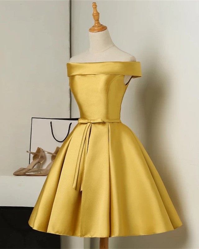 Short Gold Homecoming Dresses Satin Off Shoulder Short Gold Homecoming Dresses Satin Off Shoulder