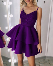Load image into Gallery viewer, Short Grape Homecoming Dresses 2019 Satin V Neck