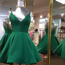 Load image into Gallery viewer, Short Green Satin V Neck Homecoming Dresses