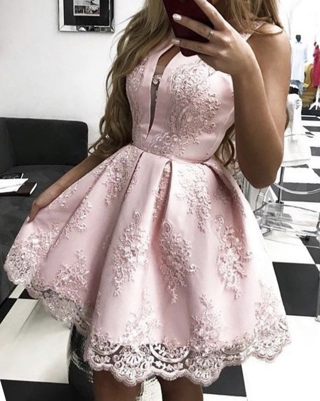 open lace back dress Halter Prom Dresses 202 Tulle Ball Gown Appliques – Lisposa