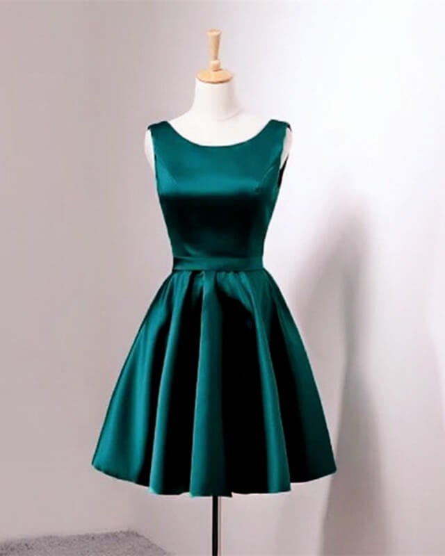 Short Hunter Green Satin Prom Dress With Bow Short Hunter Green Satin Prom Dress With Bow