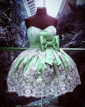 Load image into Gallery viewer, Short Lace Appliques Bow Sashes Satin Prom Homecoming Dresses