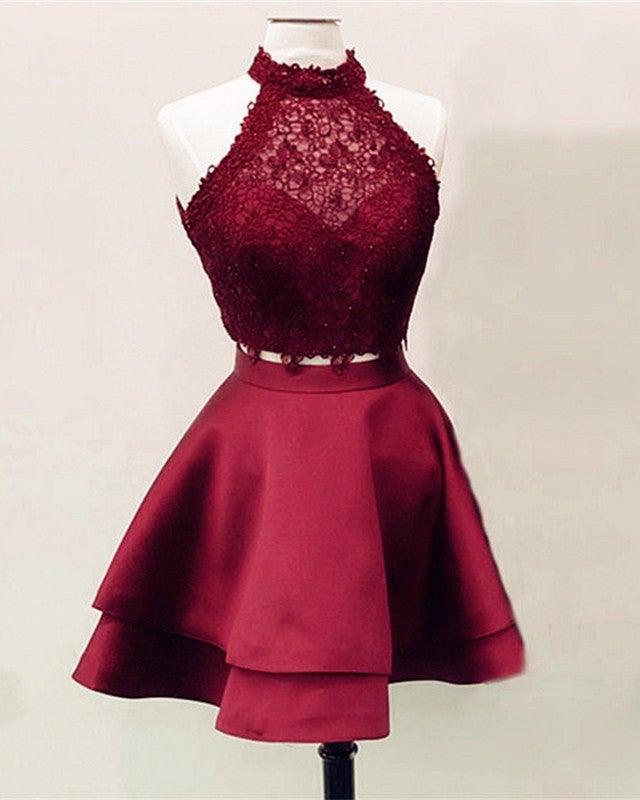 Short Lace Crop Prom Homecoming Dresses Two Piece Short Lace Crop Prom Homecoming Dresses Two Piece