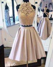 Load image into Gallery viewer, Nude Satin Two Piece Homecoming Dresses 2019