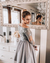 Load image into Gallery viewer, Short Lace Long Sleeves Off Shoulder Homecoming Dresses