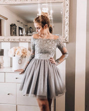 Load image into Gallery viewer, Short Lace Long Sleeves Off Shoulder Homecoming Dresses-alinanova
