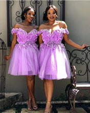 Load image into Gallery viewer, Short Off Shoulder Embroidery Beaded Tulle Prom Homecoming Dresses