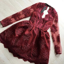 Load image into Gallery viewer, Lace Homecoming Dresses Burgundy Prom Short Dress